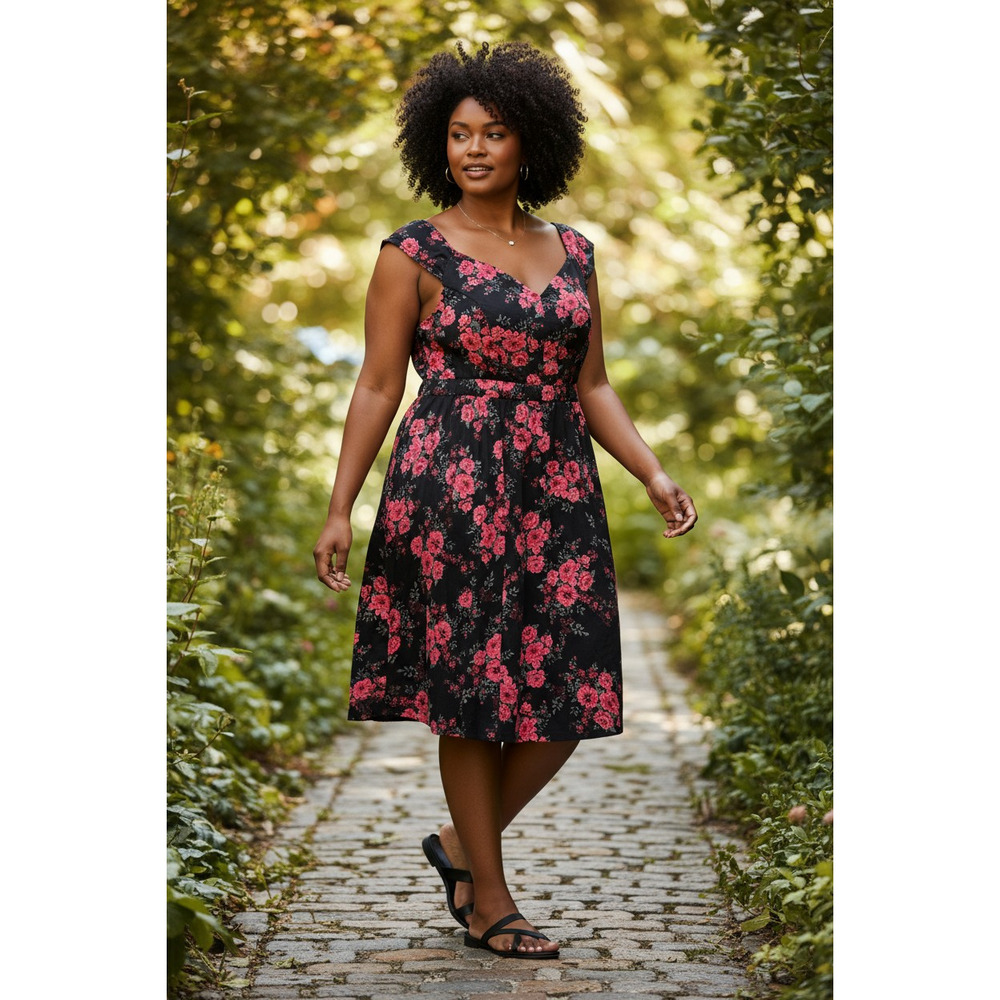Torrid Womens Rose Floral Fit Flare Sleeveless Sweetheart Neckline Dress Size 22